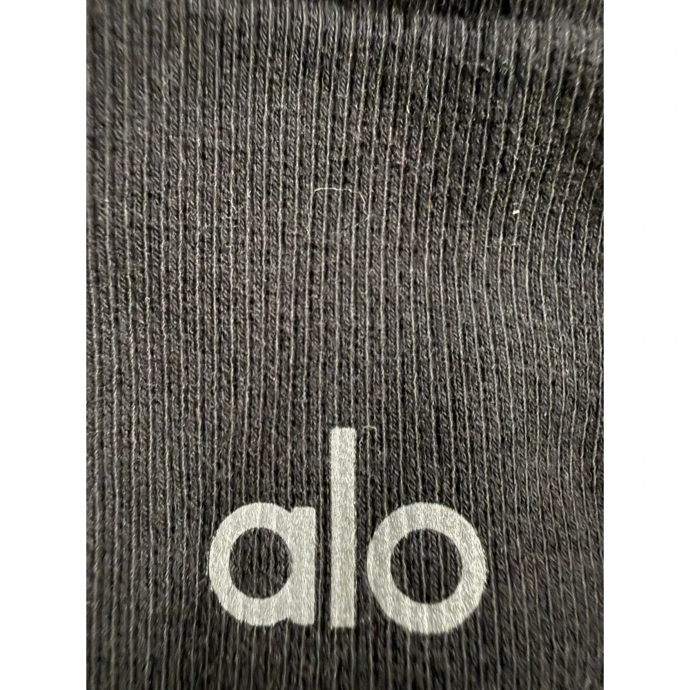 Alo Yoga Women Black Seamless Ribbed High Neck Racerback Sports Bra Top 402